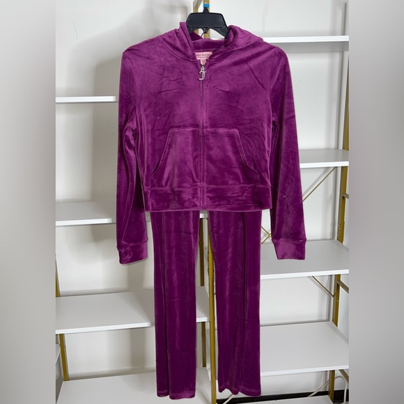 Juicy Couture Bling Velour Tracksuit Set Purple Size L Jacket /Pants NWT